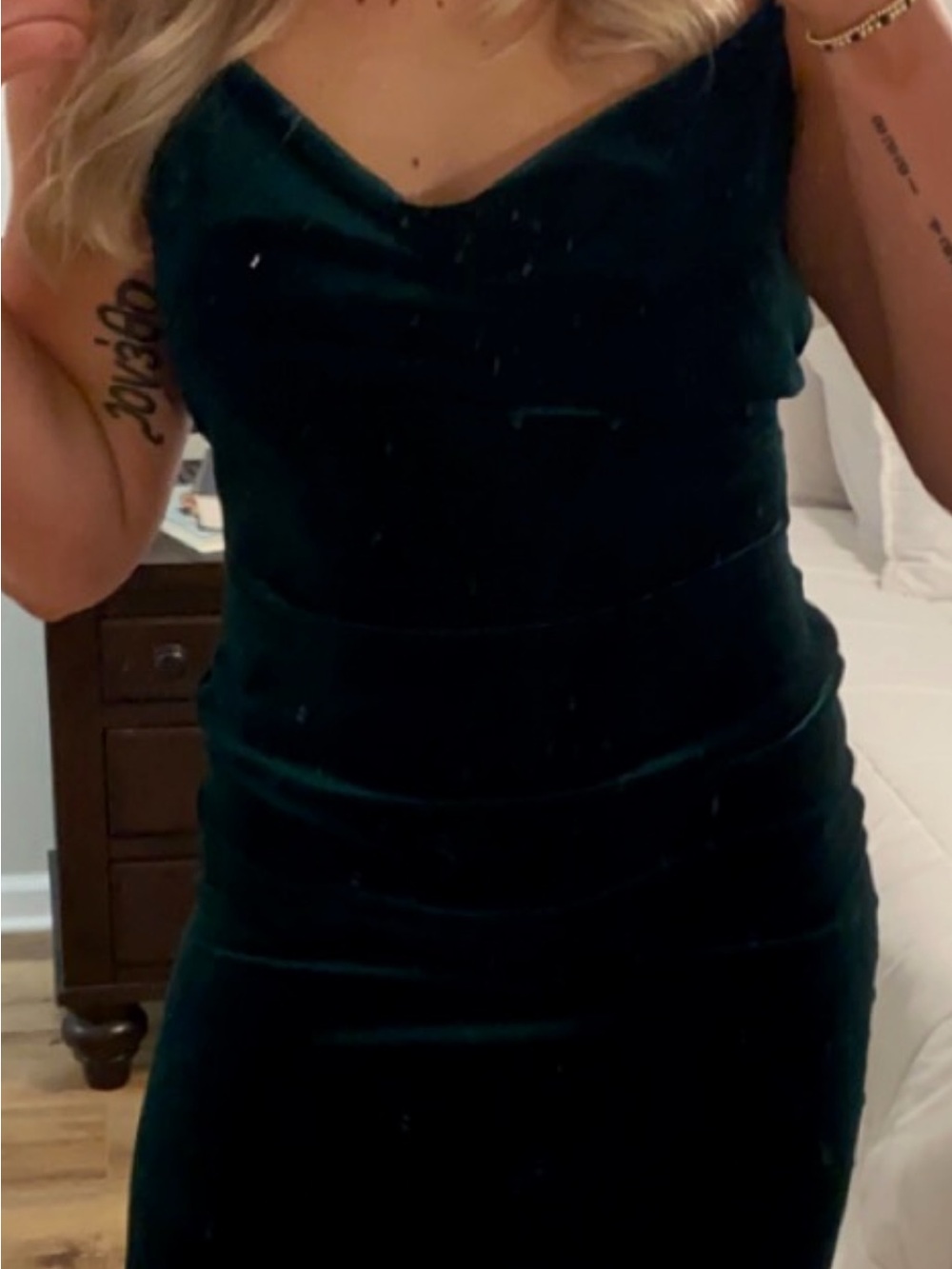 Lulu's Deep Green Velvet Midi Dress - Picture 2 of 4